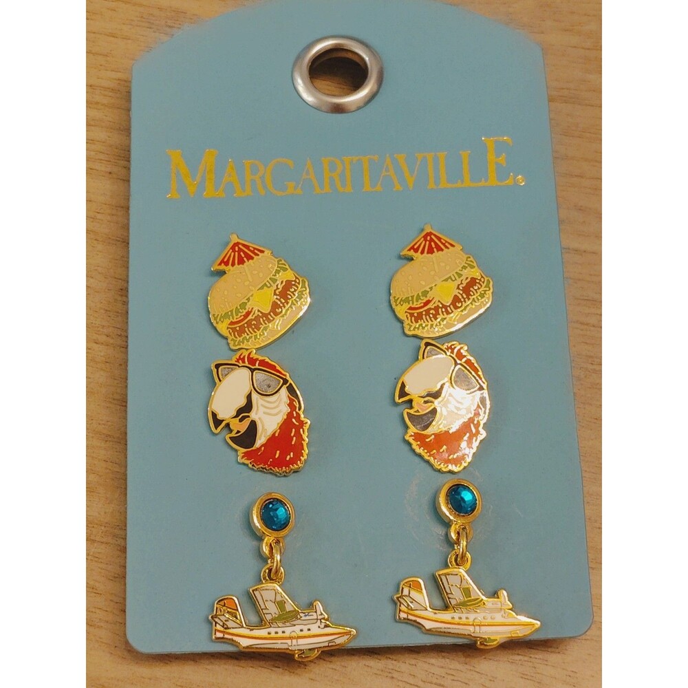 Margaritaville Orlando Parrot Plane Food Earrings Set Jimmy Buffett